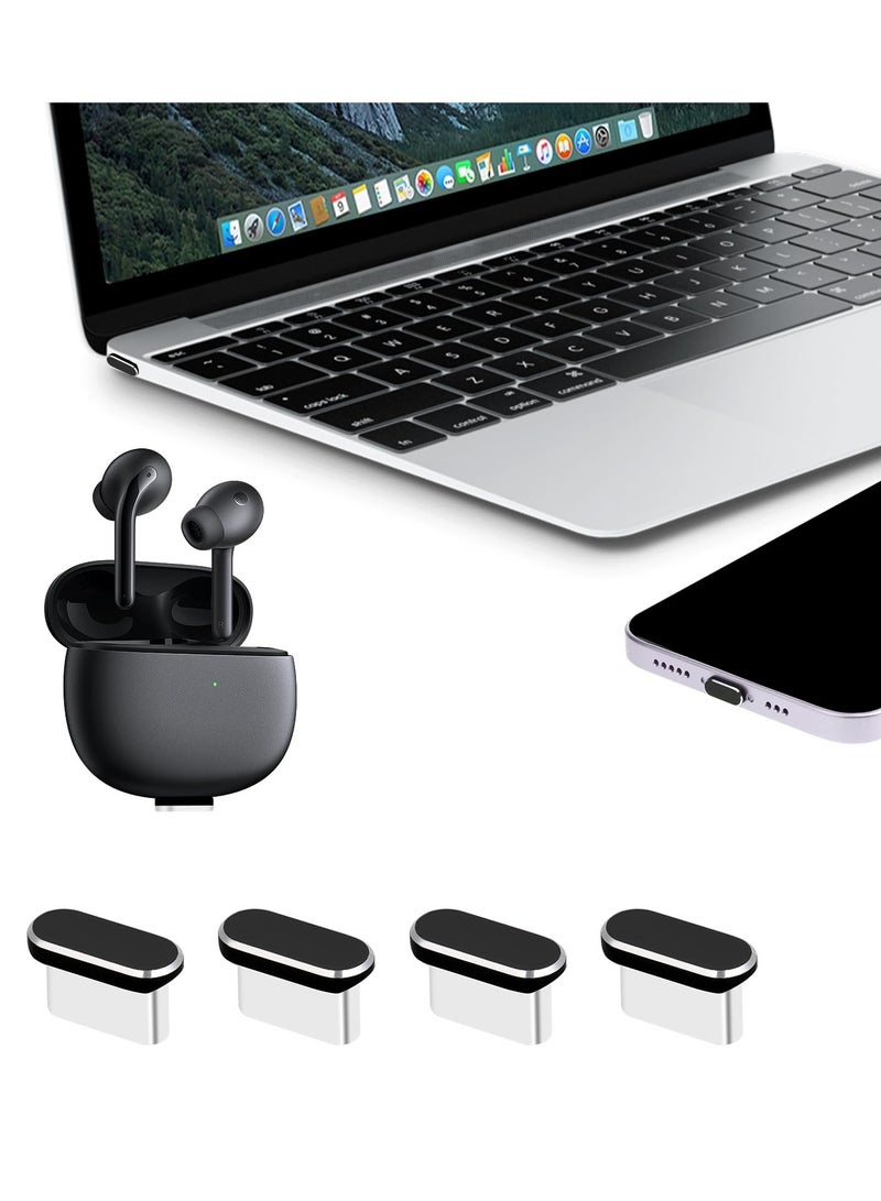 سونسر 4Pcs نوع C مقابس مكافحة الغبار المعدنية مع فرشاة تنظيف لمعظم الهواتف الذكية وطرازات USB Android Micro - Image 5