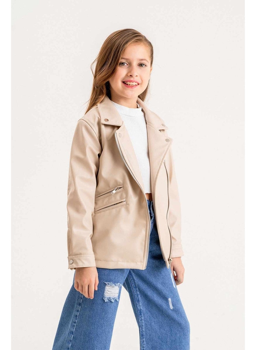 Gold Class Kidswear Zippered Lined Girls Leather Jacket  - Image 4