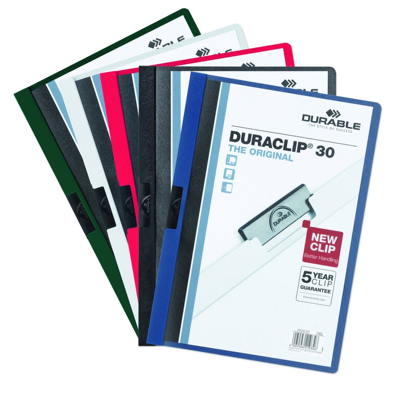 Durable غلاف تقرير متين مع مشبك DURACLIP بحجم ورقة 8.5" x 11" بوصة - يحمل حتى 30 صفحة - غلاف شفاف وحدود زرقاء داكنة - علبة من 25 - Image 4