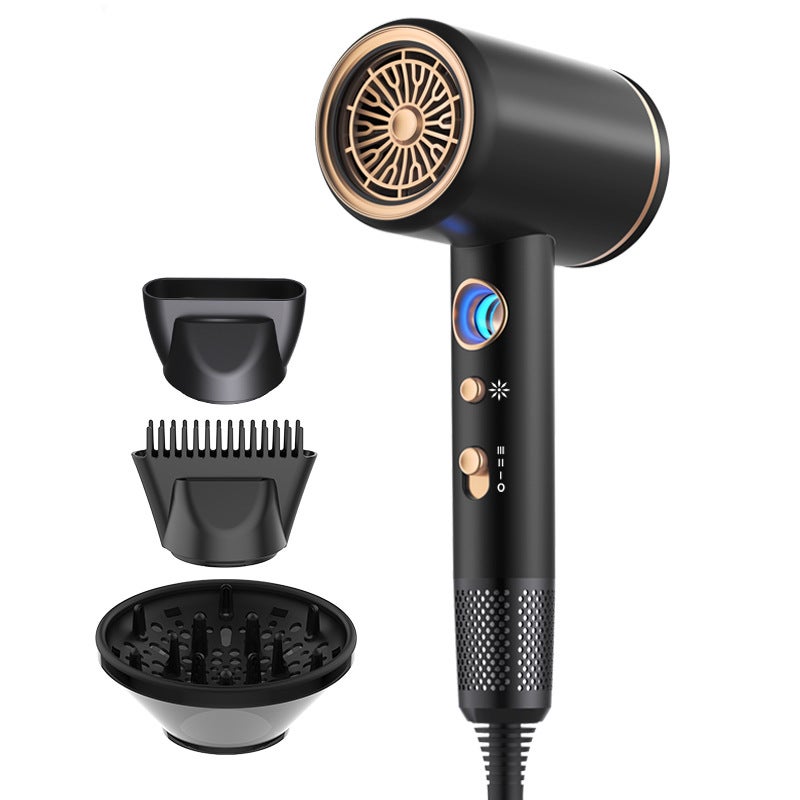 general High-Power Hair Dryer with Temperature Display Black (air nozzle comb hood)