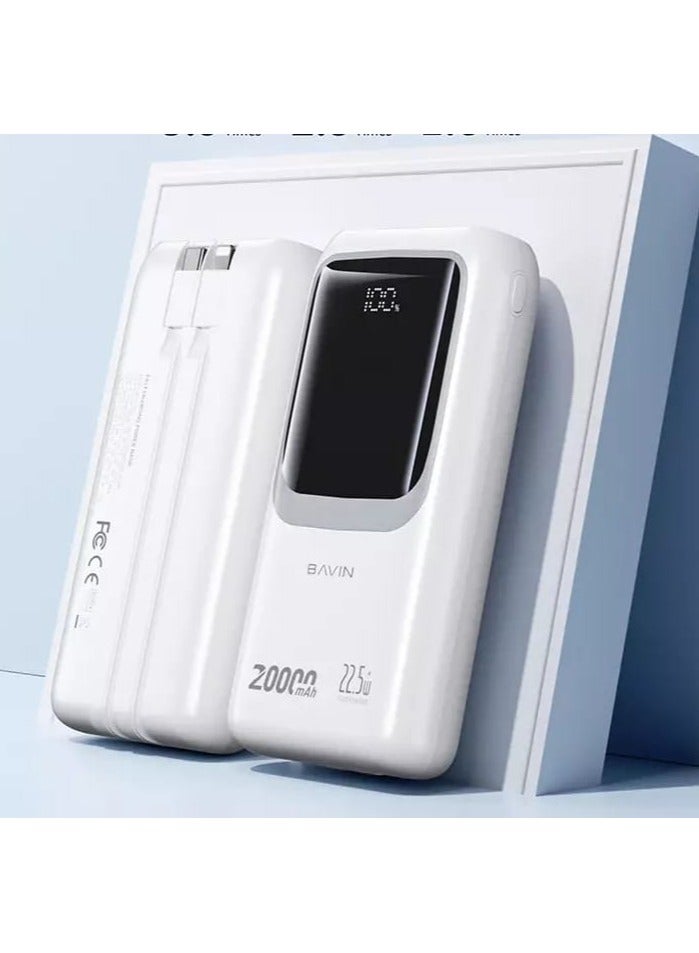 Bavin 20000mAh Power Bank With 22.5W with PD Port and USB Ports and Built-in 2 Cables and Screen Display Compatible with all Devices - Image 3