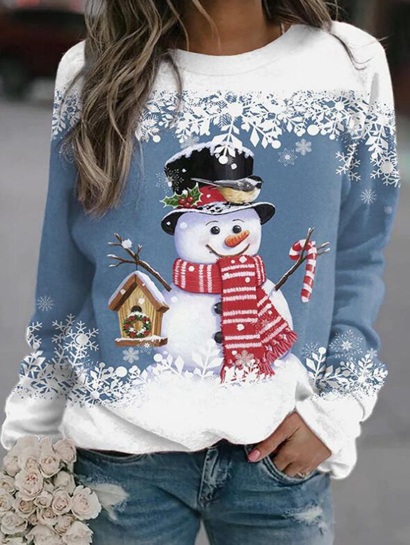2022 Selling Christmas 3D Digital Print Round Neck Wish Long Sleeve Casual Loose T-Shirt Women - Image 5
