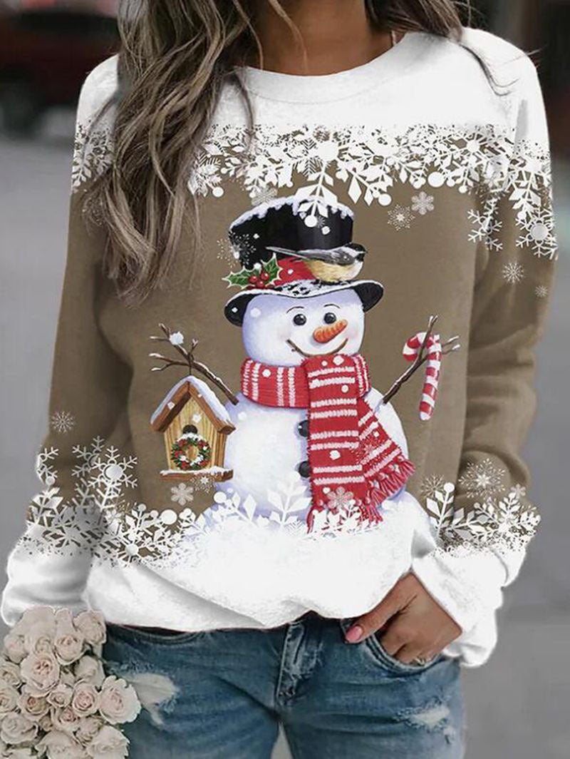 2022 Selling Christmas 3D Digital Print Round Neck Wish Long Sleeve Casual Loose T-Shirt Women - Image 4