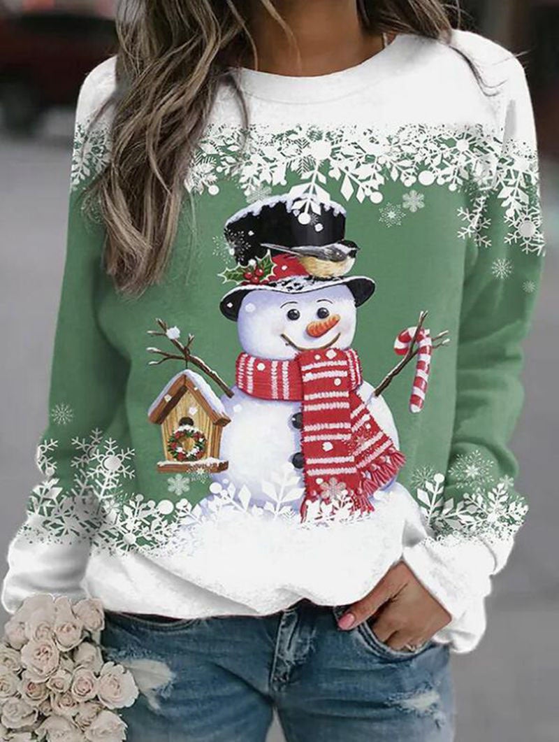 2022 Selling Christmas 3D Digital Print Round Neck Wish Long Sleeve Casual Loose T-Shirt Women - Image 1