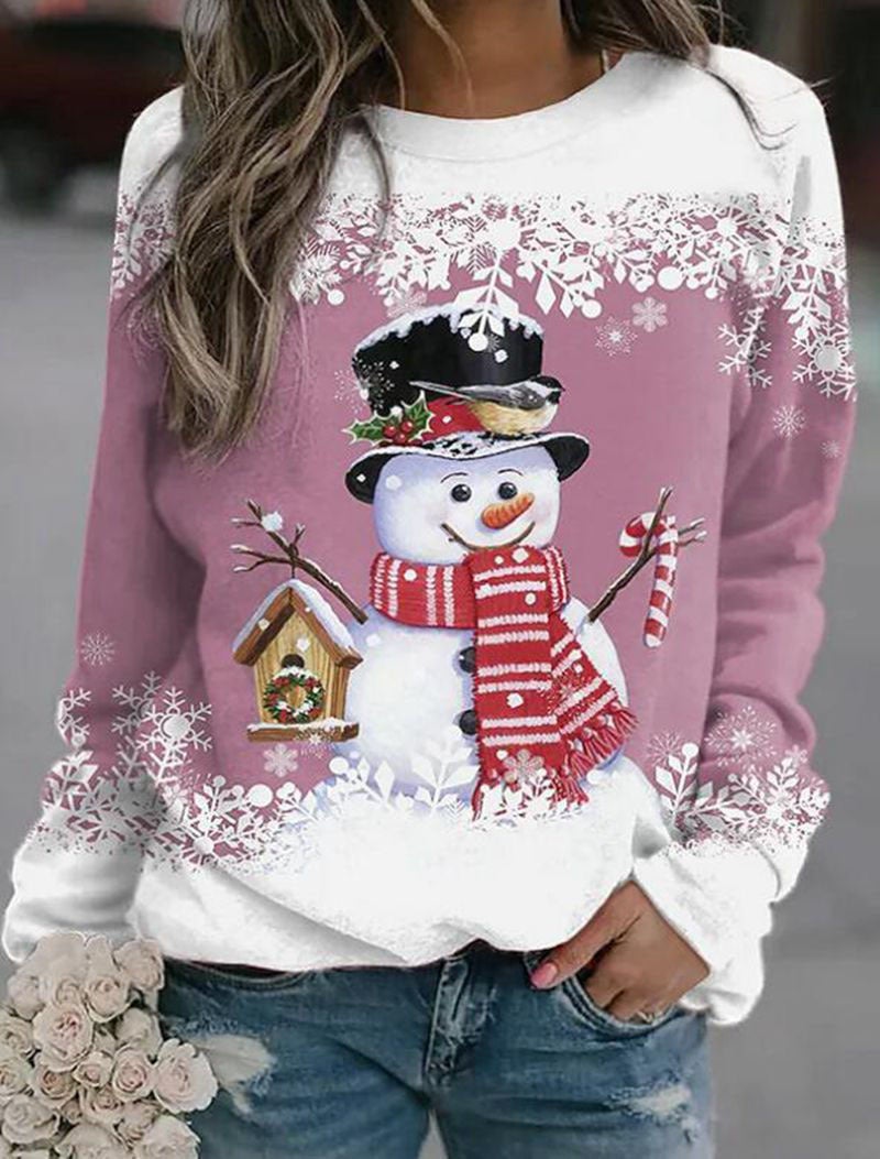 2022 Selling Christmas 3D Digital Print Round Neck Wish Long Sleeve Casual Loose T-Shirt Women - Image 3