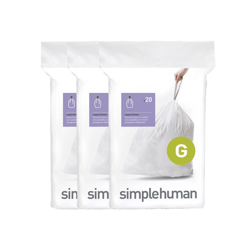 simplehuman Code G 60 Count, Dispenser Pack Custom Fit Liners, Drawstring Trash Bags, 30 Liter / 8 Gallon, White - Image 1