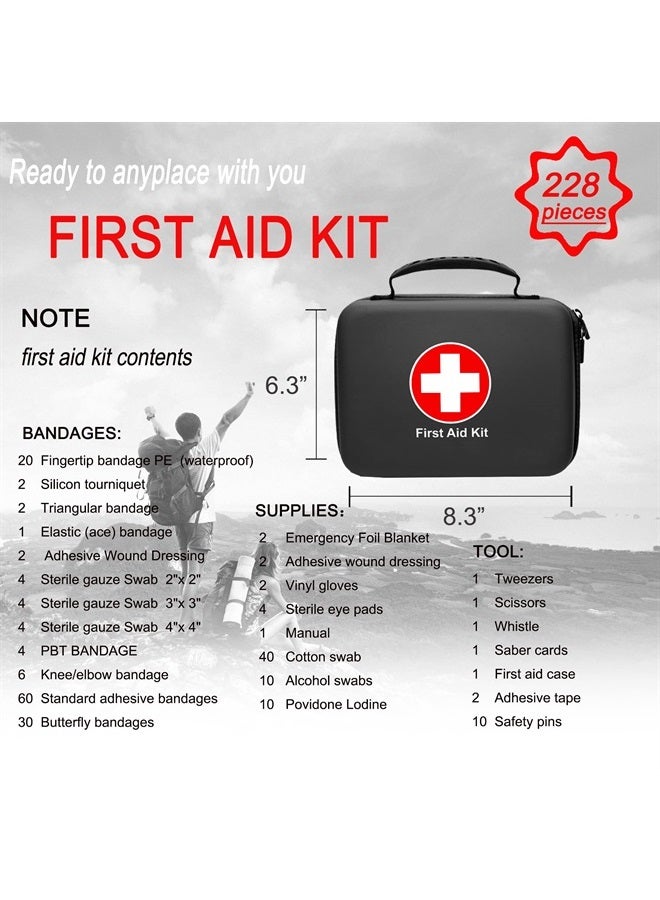 SHBC Waterproof First Aid Kit (228pcs) with All Basic or Advanced Supplies You Need. Suitable for Emergencies at Home or Outside, Travel, Home, Camping, Black - Image 2