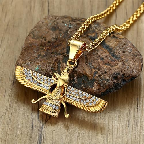 TEMICO Men's 18K Gold Plated Stainless Steel Persian Zoroastrianism Farvahar Pendant Necklace Zarathustra Ahura Mazda Iran Symbol Gift Jewelry - Image 3