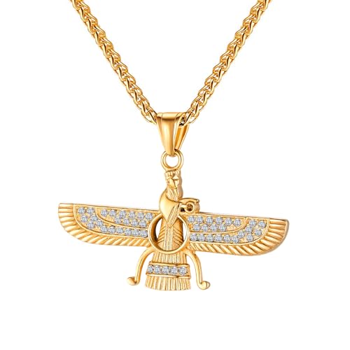 TEMICO Men's 18K Gold Plated Stainless Steel Persian Zoroastrianism Farvahar Pendant Necklace Zarathustra Ahura Mazda Iran Symbol Gift Jewelry - Image 1