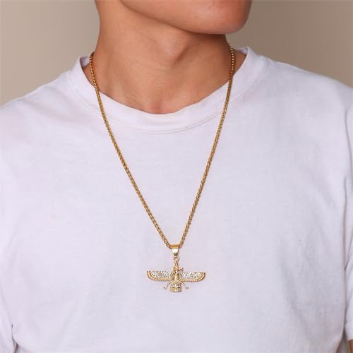 TEMICO Men's 18K Gold Plated Stainless Steel Persian Zoroastrianism Farvahar Pendant Necklace Zarathustra Ahura Mazda Iran Symbol Gift Jewelry - Image 5