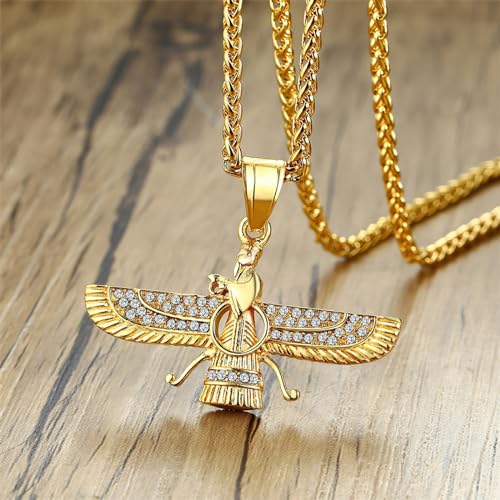 TEMICO Men's 18K Gold Plated Stainless Steel Persian Zoroastrianism Farvahar Pendant Necklace Zarathustra Ahura Mazda Iran Symbol Gift Jewelry - Image 2