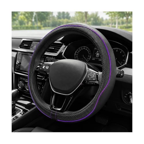 ZNDAW Car Steering Wheel Cover 15 Inch AntiSlip Breathable Leather Auto Steering Wheel Protector Full Surround Soft Steering Wheel Cover for Men Women Car Interior Accessories Black Purple - Image 1