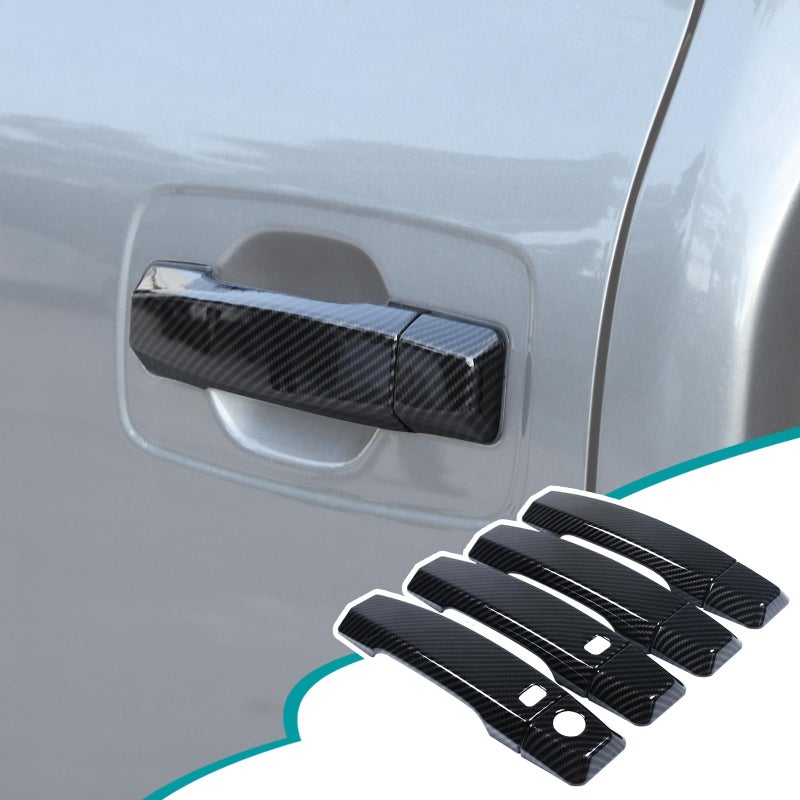 Hudiriy ABS Exterior Door Handle Protector Trim Frame Cover Compatible with Nissan Titan 20162023Door Handle CoverCar Door Handle Cover Frame Trim Carbon Fiber Pattern - Image 2