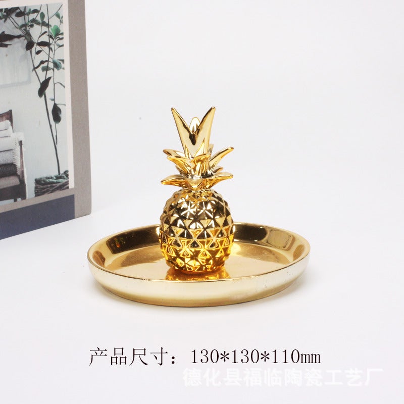 Nordic Electroplated Gold Ceramic Crafts Gift Jewelry Disc Ring Watch Home Storage Plate Gold Deer Animal Ornaments - Image 1