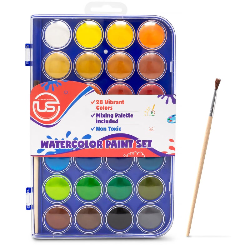 Watercolor Paint Set 28 Colors of Washable Watercolor Paint Includes Watercolor Palette and 1 Paint Brushes Great Water Color kids paint