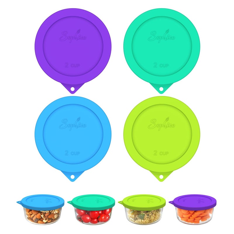 Sophico 2 Cup Round Silicone Storage Cover Lids Replacement for Pyrex 7200PC and Anchor Hocking Glass Bowls Container not Included  MIX4 PACK
