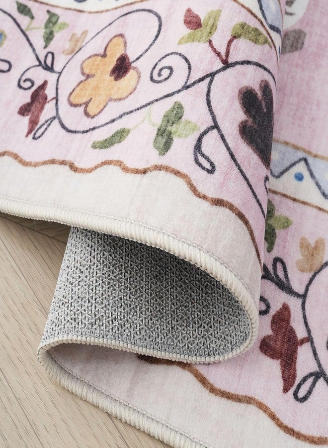 Rugcomf Runner Rug for Kitchen Non Slip 2'x6' Washable Rugs with Rubber Backing Soft Floral Animal Cat Carpet Runner for Kitchen Laundry Bedroom Bathroom, Pink - Image 5
