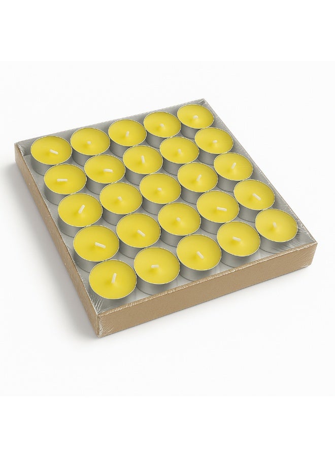 Yellow Tea Light Candles Set, 25-Pack, Aluminium Cup, Long-Burning - Image 1