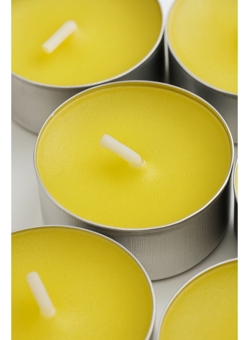 Yellow Tea Light Candles Set, 25-Pack, Aluminium Cup, Long-Burning - Image 2