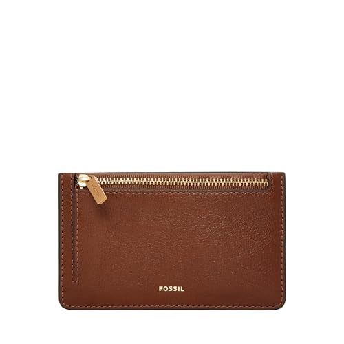 Fossil Womens Wallet Logan Leather Wallet Slim Minimalist Zip Card Case with Keychain Brown - Image 1