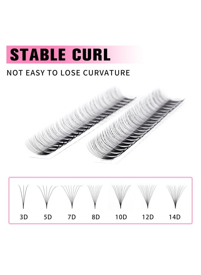 Premade Fans Eyelash Extensions 3D-14D C/D Curl 9-16Mm Natural & Volume Mixed Length Eyelash Tray, Professional Lash Supplies, Matte Black(10D 0.05 C-Curl 9-16Mm)