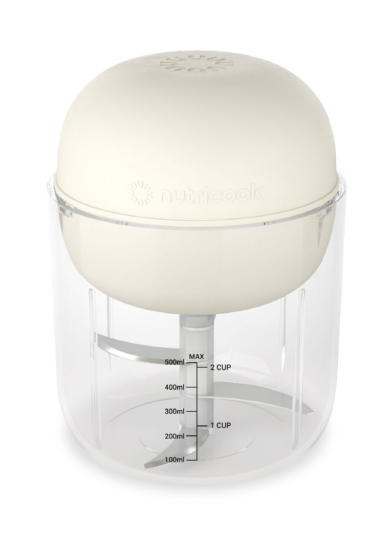 nutricook Choppi Cordless Rechargeable Chopper, Pulse And Steady Modes, BPA Free Tritan Cup, 4000 mAh Battery, SS 304 Quad Blade, Designed In California 500 ml 220 W CH600S-ME Desert Sand - Image 1
