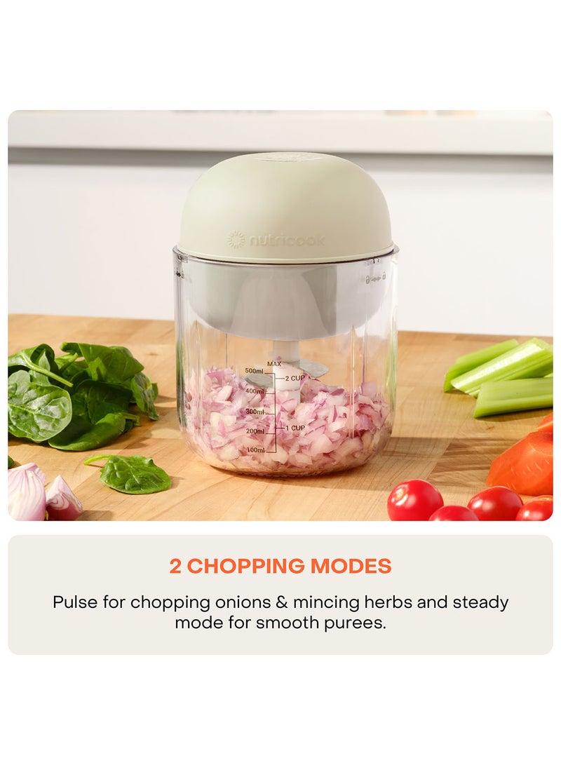 nutricook Choppi Cordless Rechargeable Chopper, Pulse And Steady Modes, BPA Free Tritan Cup, 4000 mAh Battery, SS 304 Quad Blade, Designed In California 500 ml 220 W CH600S-ME Desert Sand - Image 4