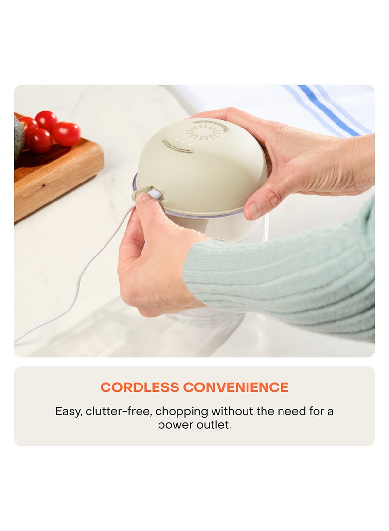 nutricook Choppi Cordless Rechargeable Chopper, Pulse And Steady Modes, BPA Free Tritan Cup, 4000 mAh Battery, SS 304 Quad Blade, Designed In California 500 ml 220 W CH600S-ME Desert Sand - Image 5