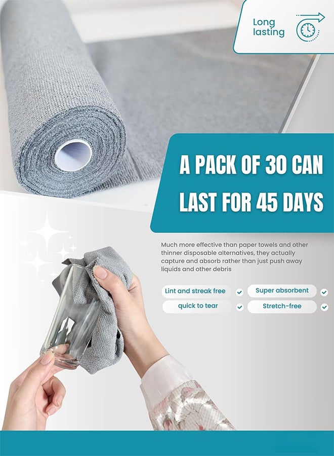 Microfibre All-Purpose Cleaning Cloths, 30 Sheets, Reusable Washable Rags, Super Absorbent, Multi-Purpose Kitchen Towels Grey - Image 3