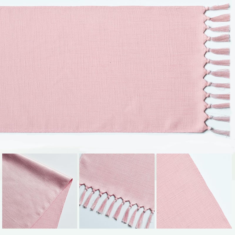 Artoid Mode Blush Pink Tassel Table Runner, Linen Blend Rustic Farmhouse Style Kitchen Table Decoration Holiday Wedding Party Dinning Decor 13x72 Inch - Image 5