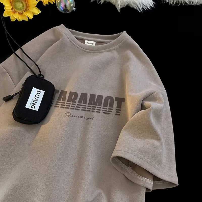 Suede Heavy Short-sleeved T-shirt Men's Summer Trendy Brand Fashionable Ins American Style Retro Loose Casual Half-sleeved T-shirt - Image 1