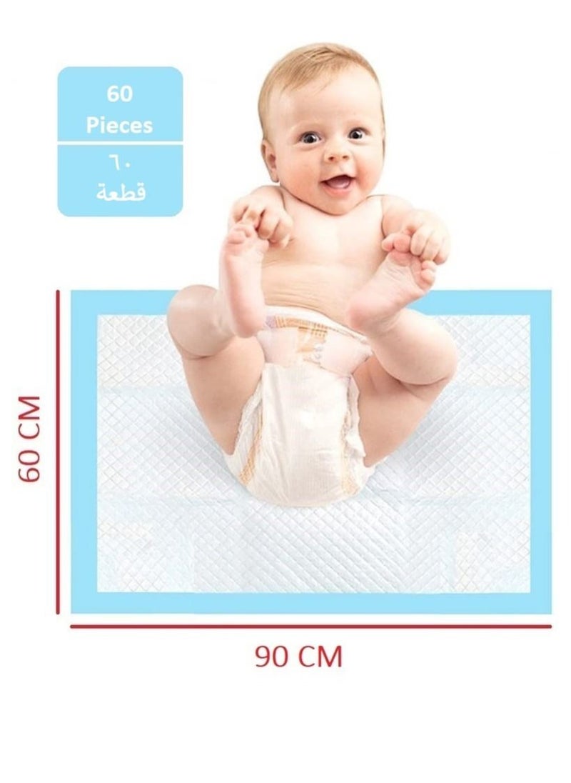 Cherry Medical Supply 60 Pieces Packed in 6 Pouches 60 cm x 90 cm Disposable Changing Pads for Baby Soft Ultra Absorbent Waterproof Large Diaper Changing Pad Liners Baby Changing Pad Cover Bed Pads  - Image 1