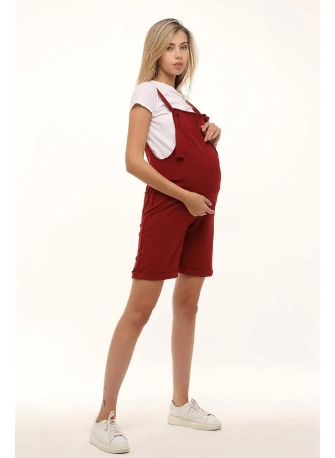 LuvmaBelly MYRB6207 - Burgundy Maternity Short Jumpsuit.