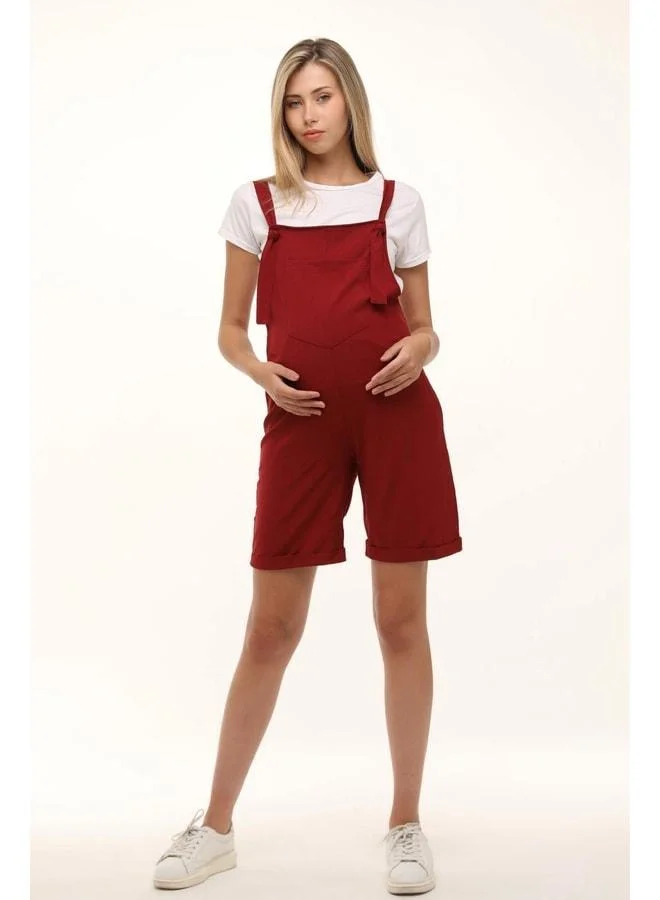 LuvmaBelly MYRB6207 - Burgundy Maternity Short Jumpsuit.