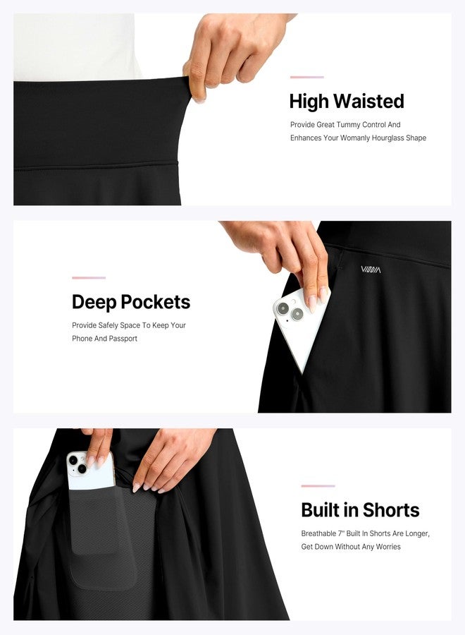 Viodia 24" Knee Length Long Skorts for Women Dressy Casual Midi Summer Travel Skort Modest Stretchy Skirts with Pockets Black - Image 3