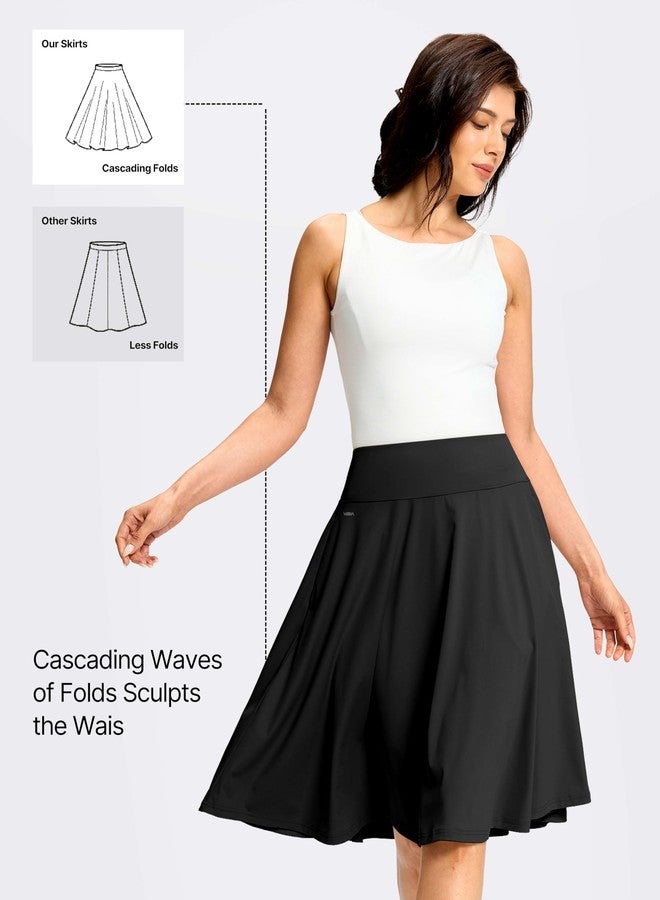 Viodia 24" Knee Length Long Skorts for Women Dressy Casual Midi Summer Travel Skort Modest Stretchy Skirts with Pockets Black - Image 4
