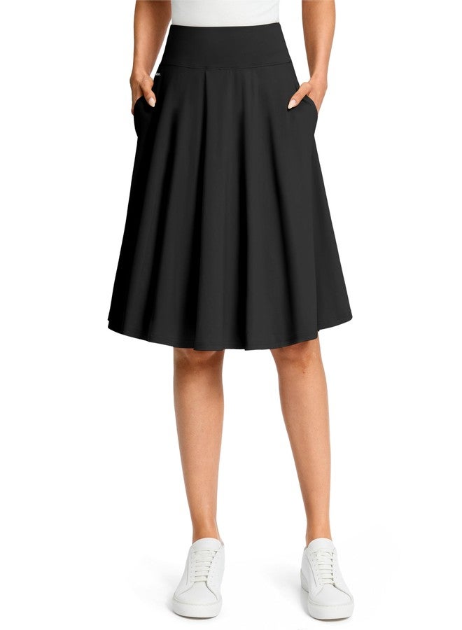 Viodia 24" Knee Length Long Skorts for Women Dressy Casual Midi Summer Travel Skort Modest Stretchy Skirts with Pockets Black - Image 1