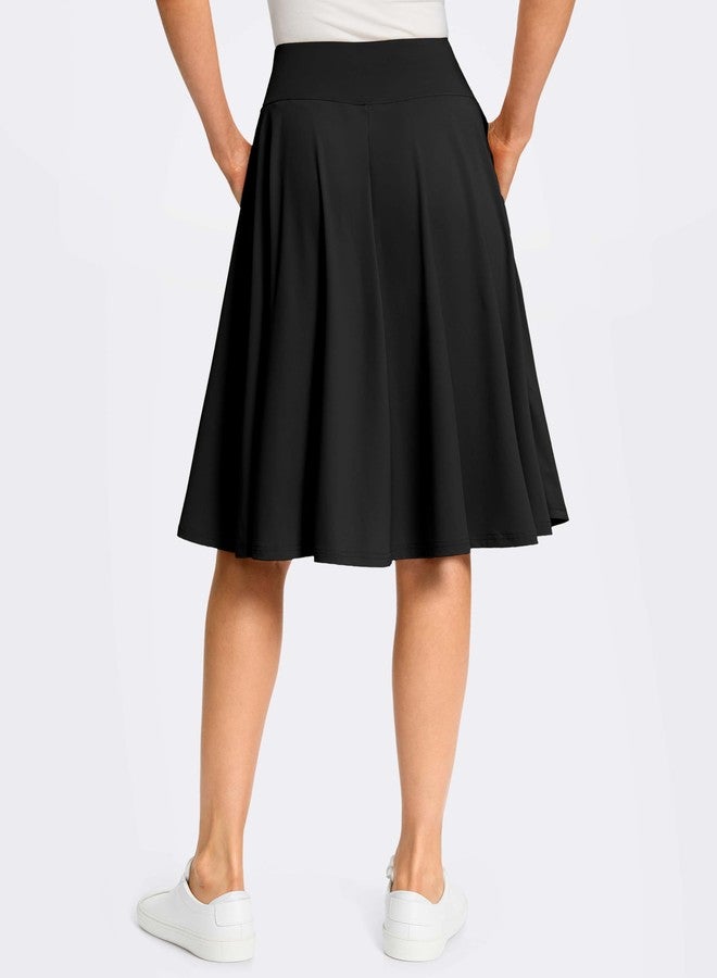 Viodia 24" Knee Length Long Skorts for Women Dressy Casual Midi Summer Travel Skort Modest Stretchy Skirts with Pockets Black - Image 2