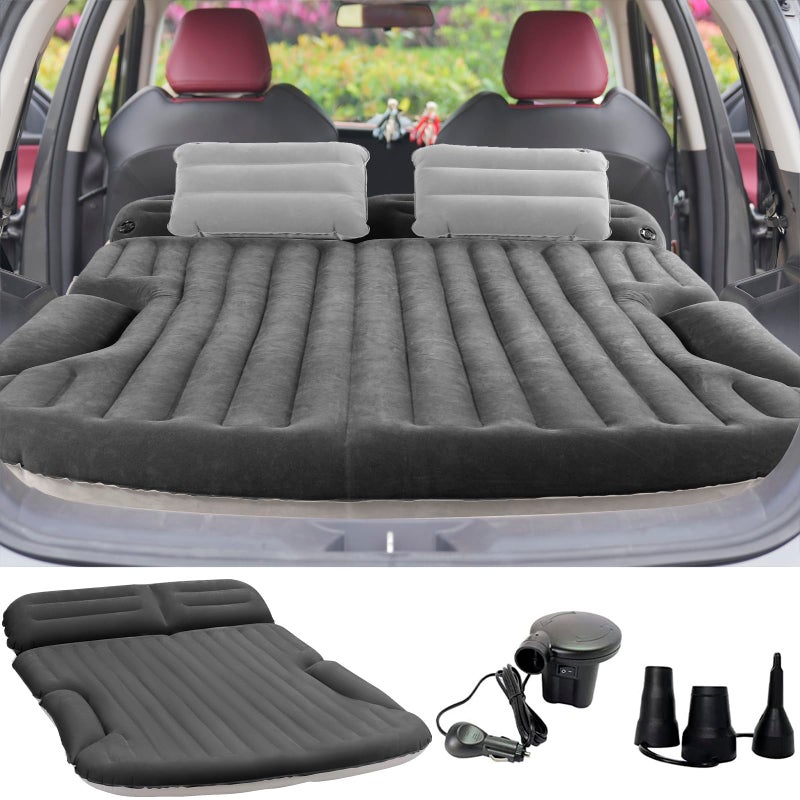KMZ SUV Air Mattress Thickened and Double-Sided Flocking Travel Camping Bed with 2 Pillows & Electric Pump Dedicated Mobile Cushion Inflatable Bed for SUV Trunk and Rear Seat (Dark Gray) - Image 1