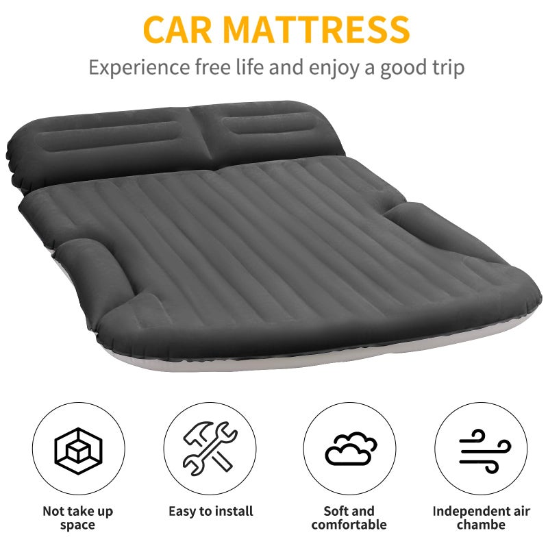 KMZ SUV Air Mattress Thickened and Double-Sided Flocking Travel Camping Bed with 2 Pillows & Electric Pump Dedicated Mobile Cushion Inflatable Bed for SUV Trunk and Rear Seat (Dark Gray) - Image 2