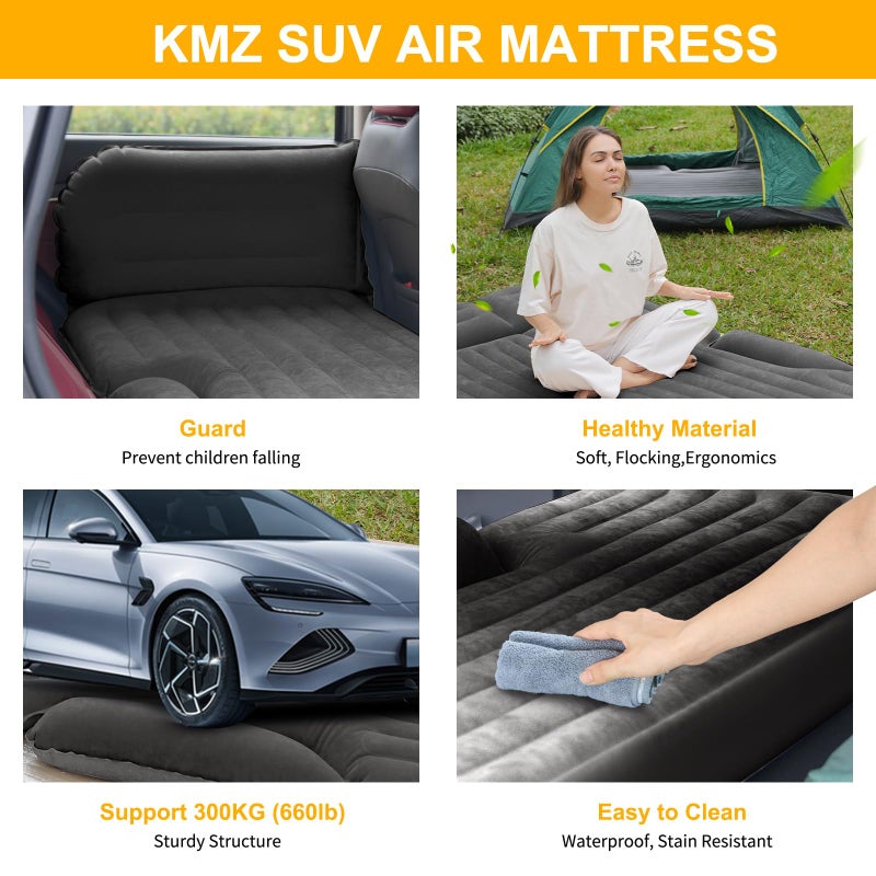 KMZ SUV Air Mattress Thickened and Double-Sided Flocking Travel Camping Bed with 2 Pillows & Electric Pump Dedicated Mobile Cushion Inflatable Bed for SUV Trunk and Rear Seat (Dark Gray) - Image 4