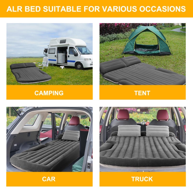 KMZ SUV Air Mattress Thickened and Double-Sided Flocking Travel Camping Bed with 2 Pillows & Electric Pump Dedicated Mobile Cushion Inflatable Bed for SUV Trunk and Rear Seat (Dark Gray) - Image 3