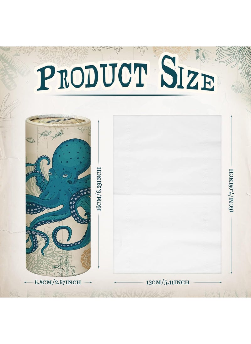 Rtteri Rtteri 8 Pack Car Tissue Holder with Facial Tissue Bulk Vintage Sea Animal Canvas Printed Cylinder Boxes for Car Cup Holder Refill Home Office Round Container  - Image 2