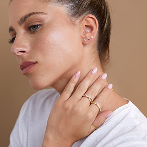 PAVOI 14K Gold Plated Solid 925 Sterling Silver Post Cubic Zirconia Stud Flat Back Earrings for Women | Cartilage Earring | Helix Piercing Jewelry | Small Stud Earrings for Women - Image 4