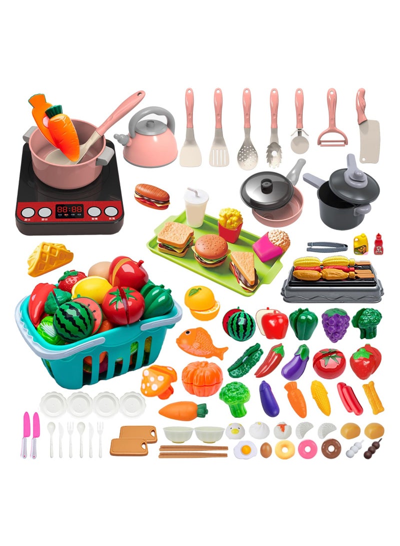 XiuWoo 108Pcs Kids Kitchen Toy Accessories, Toddler Pretend BBQ Camping Cooking Playset, Utensils Cookware Toys, Play Food Set, Toy Vegetables, Learning Gift for Girls Boys - Image 1