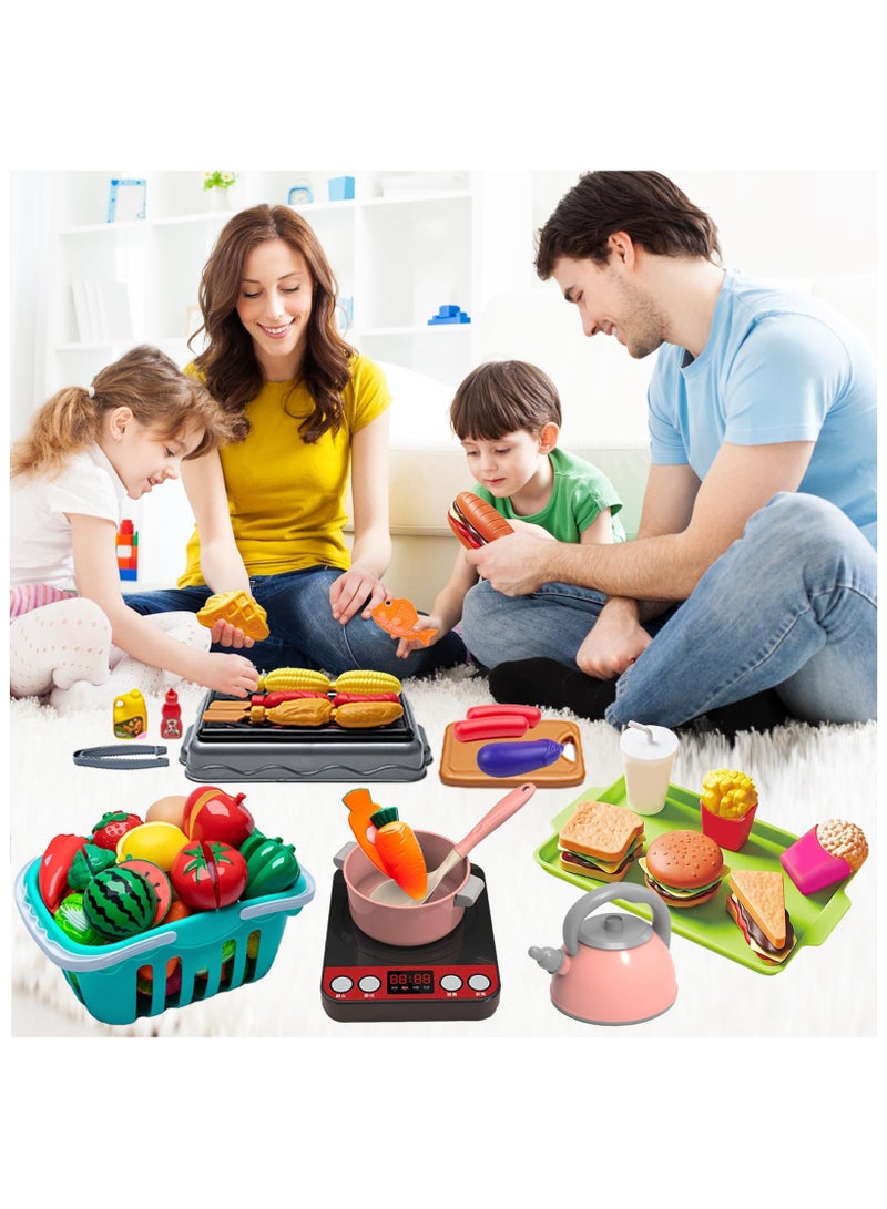 XiuWoo 108Pcs Kids Kitchen Toy Accessories, Toddler Pretend BBQ Camping Cooking Playset, Utensils Cookware Toys, Play Food Set, Toy Vegetables, Learning Gift for Girls Boys - Image 2