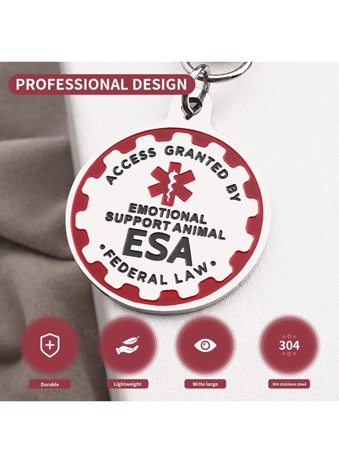 PEHADU Emotional Support Dog Tag Emotional Support Dog Tag Metal Pet ID Tags ESA Tag Red Medical Alert Symbol Double Sided, Navy Lettering l Easily Switch Between Collars Harness and Vest. - Image 3