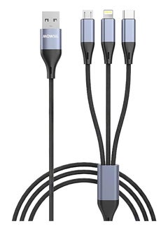 MOWSIL 3 in 1 USB Phone Charger Cable 1.2Mtr, 5A Fast Braided Nylon Unbreakable Charging Cable, Universal Multiple Ports Charging Cord with USB C/Micro USB/IOS Connector for Phones  - Image 1