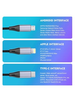 MOWSIL 3 in 1 USB Phone Charger Cable 1.2Mtr, 5A Fast Braided Nylon Unbreakable Charging Cable, Universal Multiple Ports Charging Cord with USB C/Micro USB/IOS Connector for Phones  - Image 2