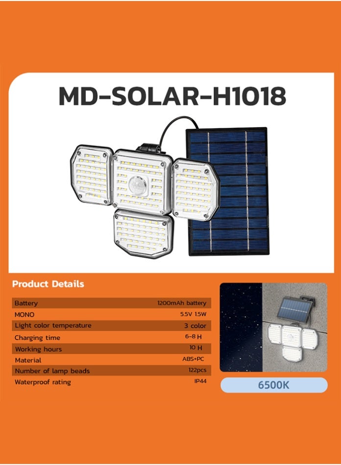 مودي مصباح حائط قابل للطي يعمل بالطاقة الشمسية مزود بمستشعر حركة وأربعة رؤوس - جهاز تحكم عن بعد - كشاف خارجي مقاوم للماء بقوة 600 لومن مع 3 أوضاع تشغيل - Image 5